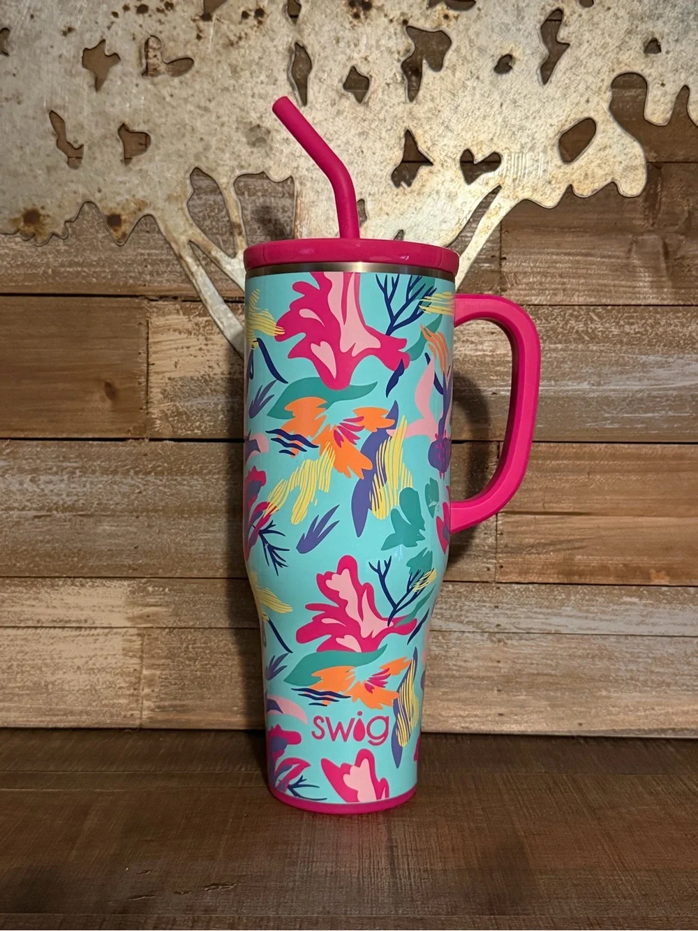 Swig Life Insulated Stainless Steel Mega Mug 40 oz with Floral Design
